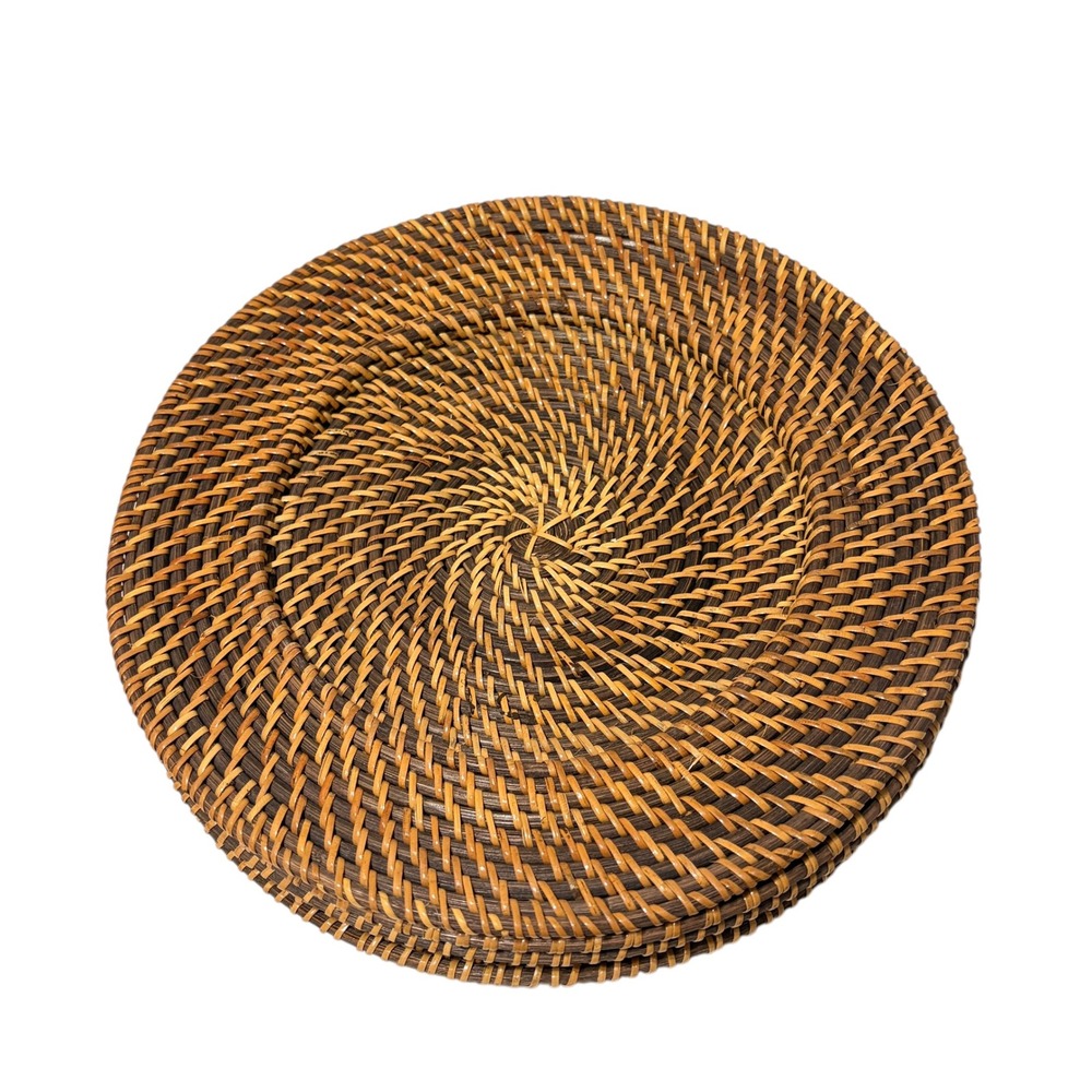 Set of 4 Round Woven Rattan Charger Plates 13" Brown Boho Table Mats MCM - Picture 4 of 15